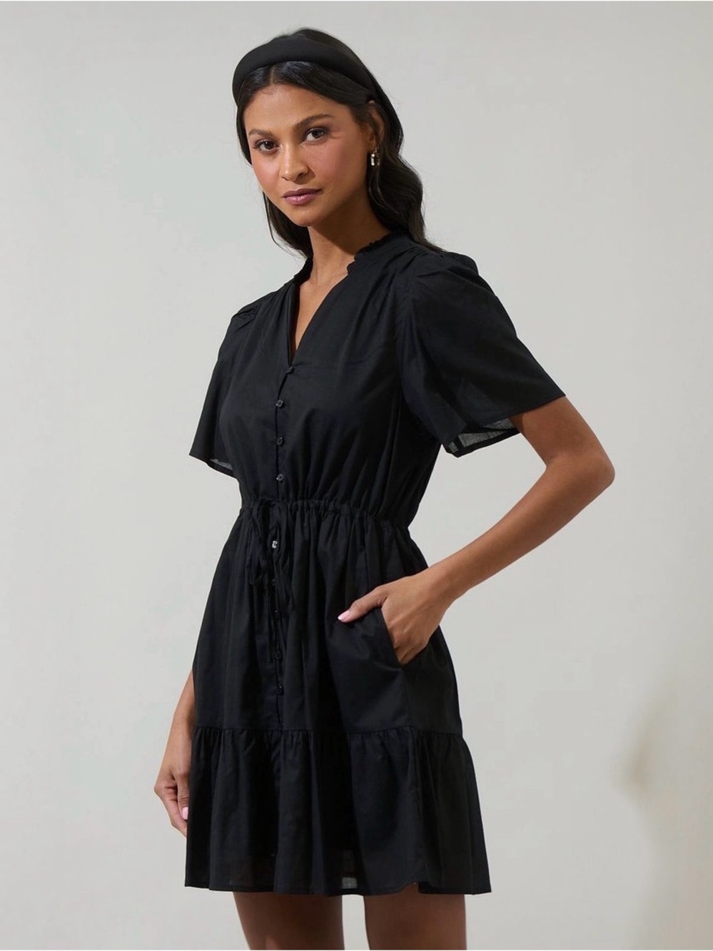 Sugarlips Black Short Sleeve Drawstring Amo Dress